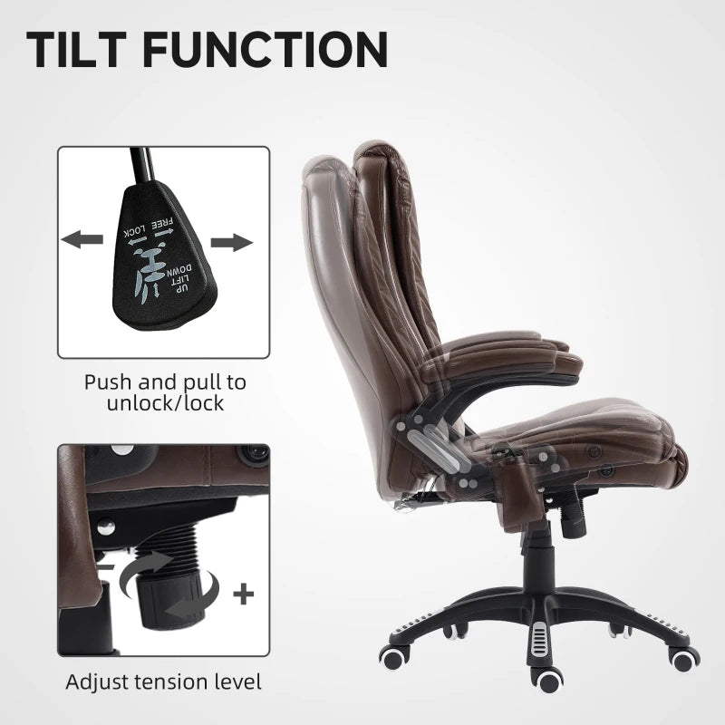 Reclining Massage Office Chair, Executive Office Chair with High Back, Swivel Wheels, Dark Brown