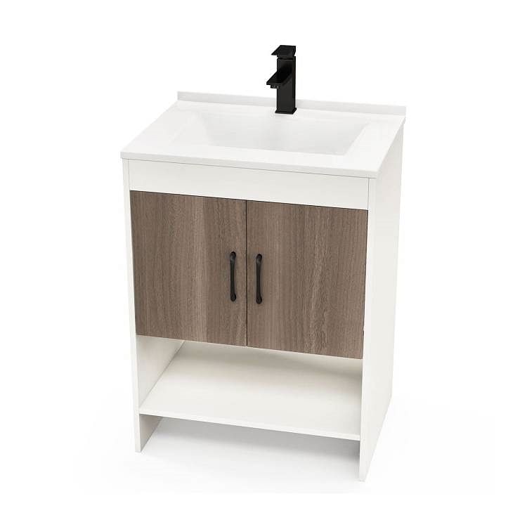 Modern White and Grey Wood Finish Bathroom Vanity with Sink and Faucet - Free Shipping