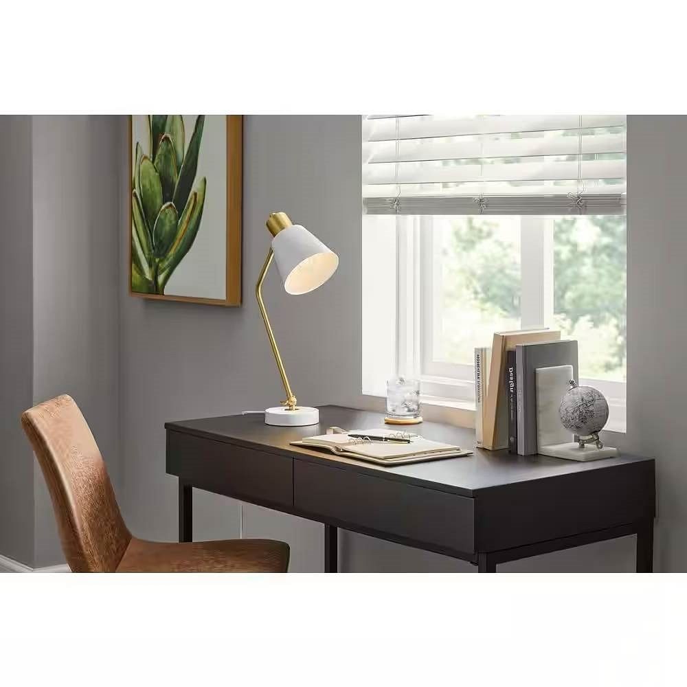 Simple Modern Gold Metal Finish Desk Light Table Lamp with White Shade - Free Shipping