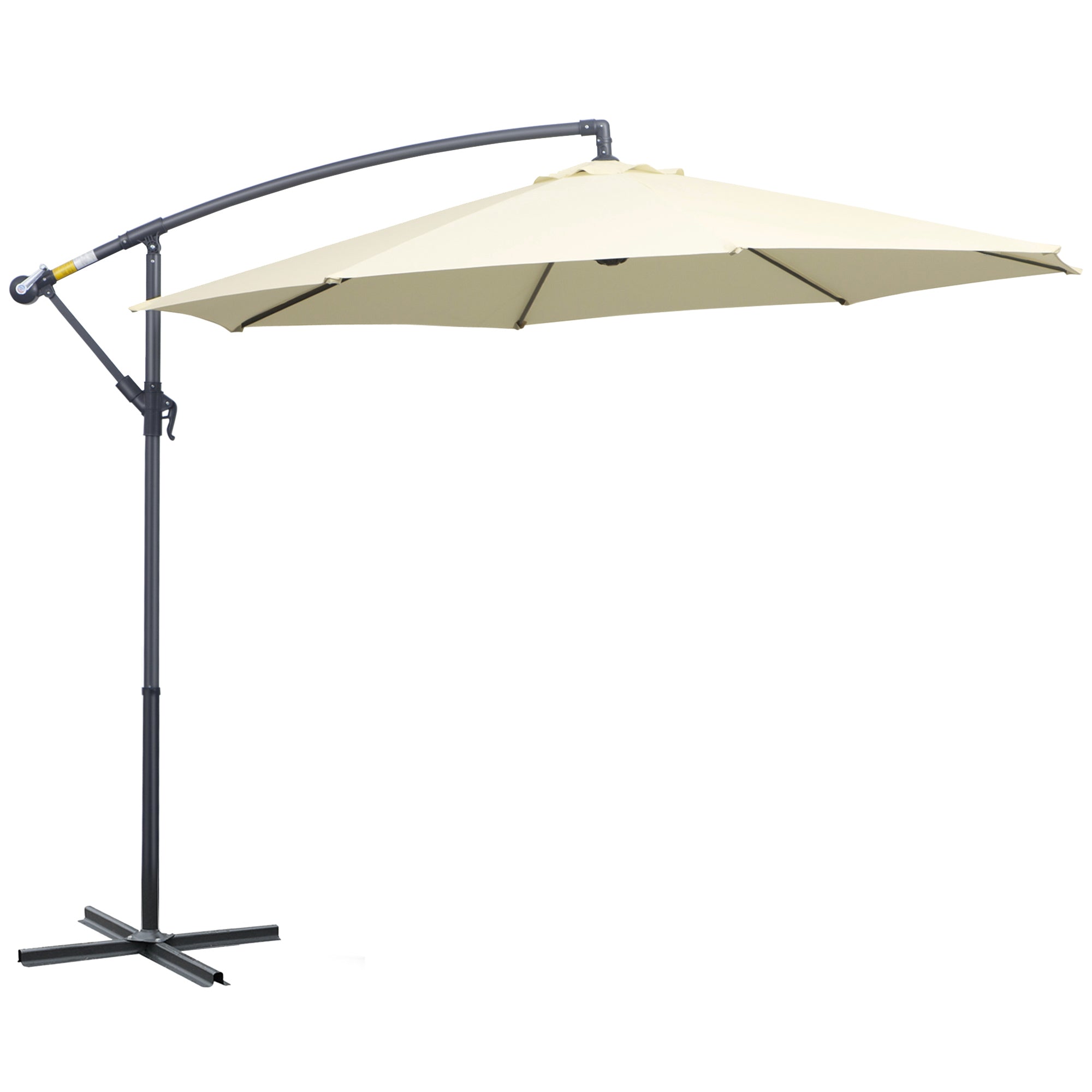 Outsunny Φ10FT Beige Deluxe Cantilever Umbrella Outdoor Market Parasol Hanging Offset Sunshade Crank Base 