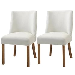 Set of 2 Modern Nailhead Diamond Stitch Upholstered Dining Chairs Beige White - Free Shipping