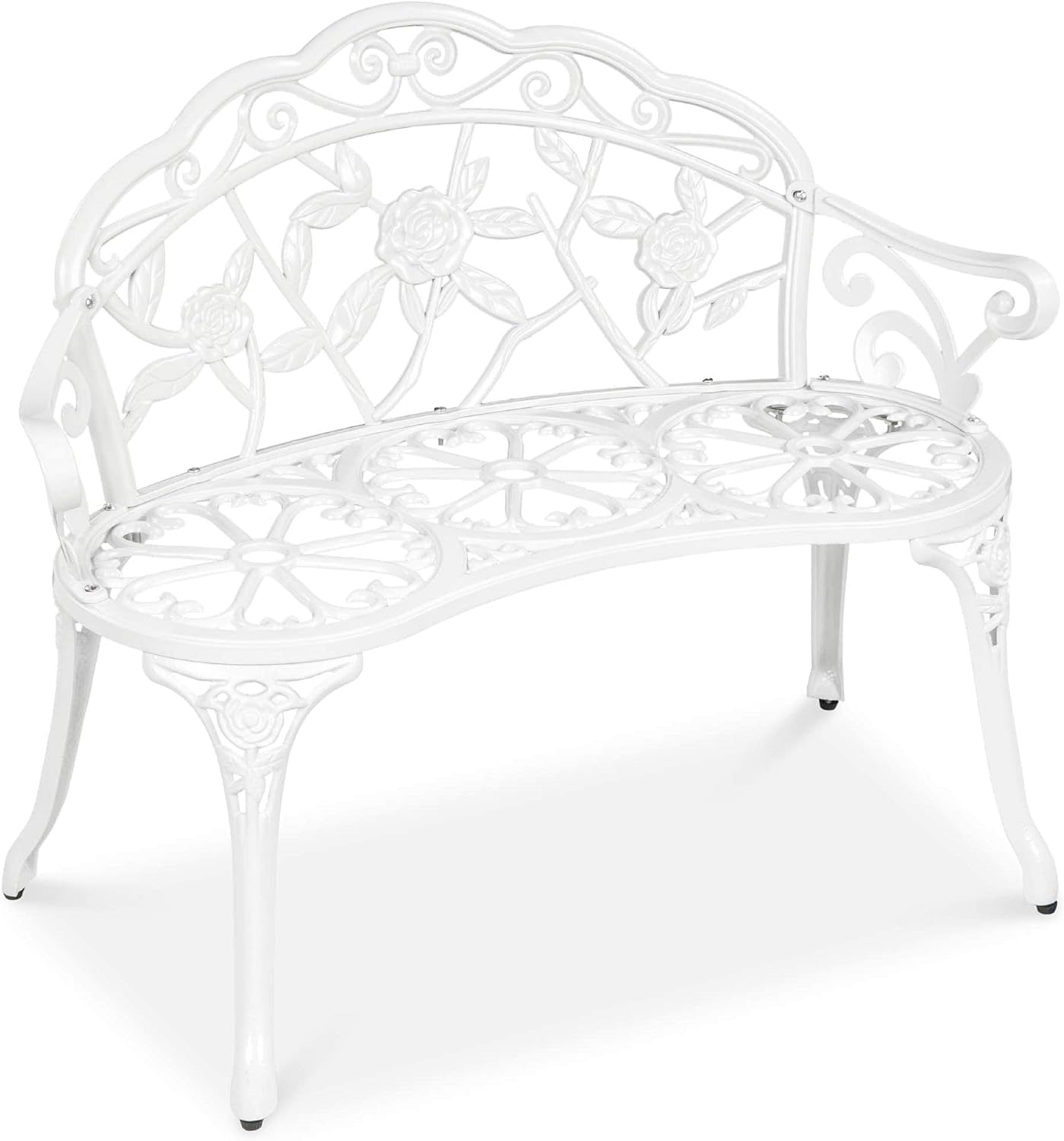 Outdoor Patio 39-inch Garden Bench with Backrest in White Metal Finish - Free Shipping