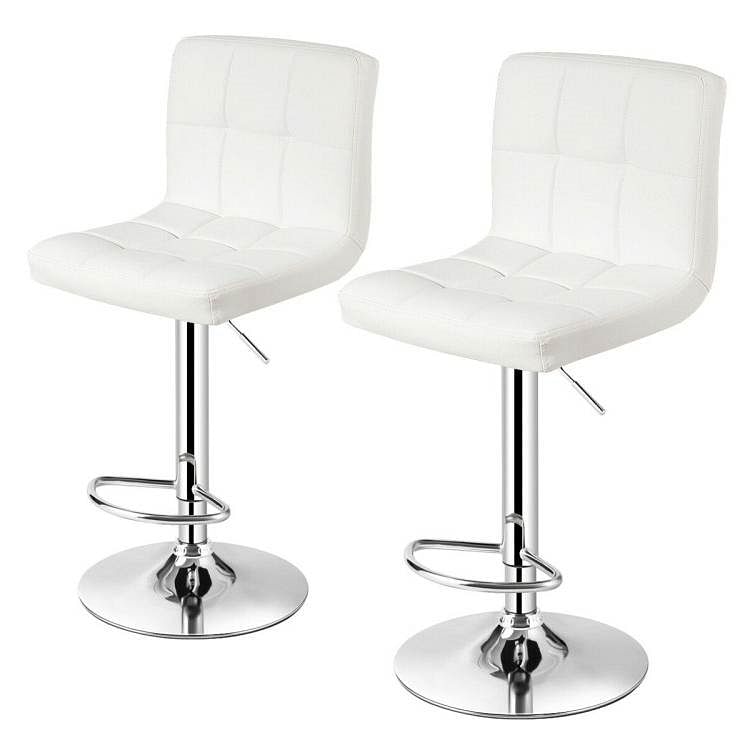 Set of 2 Modern Adjustable Height Bar Stool with White PU Leather Swivel Seat - Free Shipping 