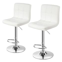 Set of 2 Modern Adjustable Height Bar Stool with White PU Leather Swivel Seat - Free Shipping 