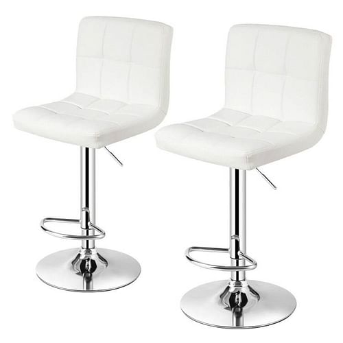 Set of 2 Modern Adjustable Height Bar Stool with White PU Leather Swivel Seat - Free Shipping 