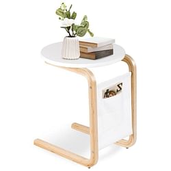 Birch Wood White Side Table TV Tray with Storage Bag - Free Shipping 