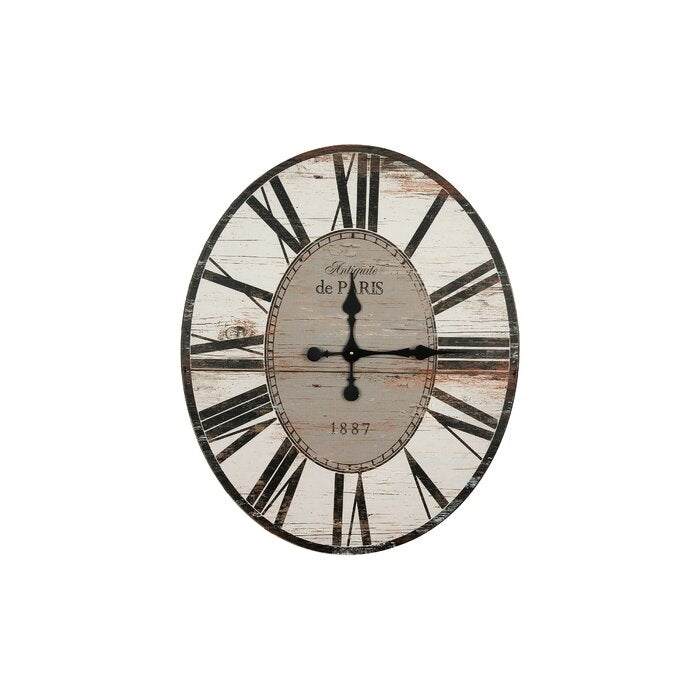 White Washed Oversized Paris Wood Wall Clock – Distressed Finish