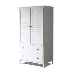 FarmHome Louvered Distressed White Solid Pine Armoire - Free Shipping 