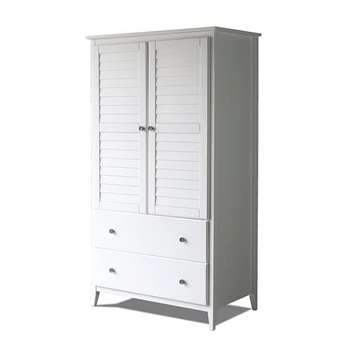 FarmHome Louvered Distressed White Solid Pine Armoire - Free Shipping