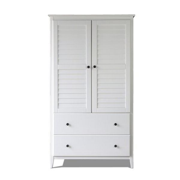 FarmHome Louvered Distressed White Solid Pine Armoire - Free Shipping 