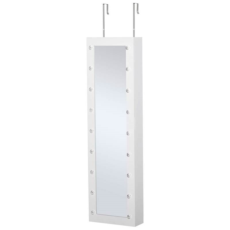 White Door/Wall Mounted Jewelry Armoire Cabinet with Mirror and LED Lights - Free Shipping