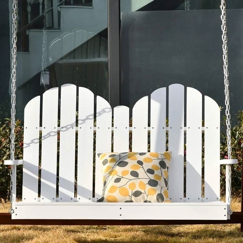 White Solid Wood 2-Seater Hanging Patio Porch Swing - Free Shipping