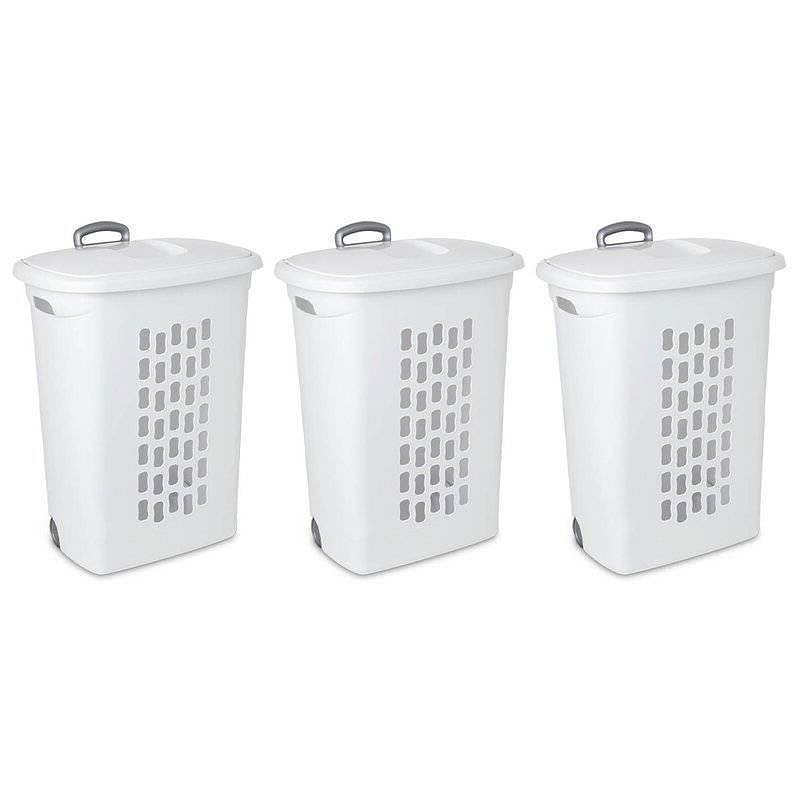 Set of 3 Laundry Hamper Dirty Clothes Baskets with Lids with Roller Wheels - Free Shipping