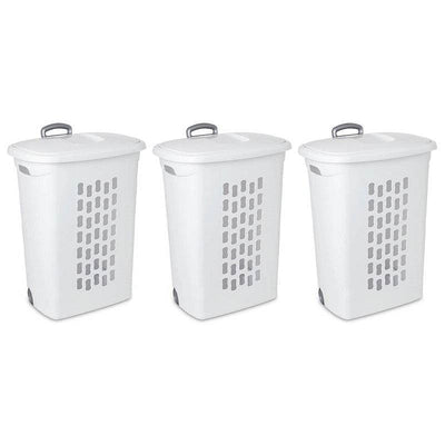 Set of 3 Laundry Hamper Dirty Clothes Baskets with Lids with Roller Wheels - Free Shipping 