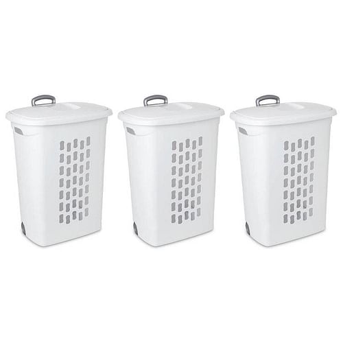 Set of 3 Laundry Hamper Dirty Clothes Baskets with Lids with Roller Wheels - Free Shipping