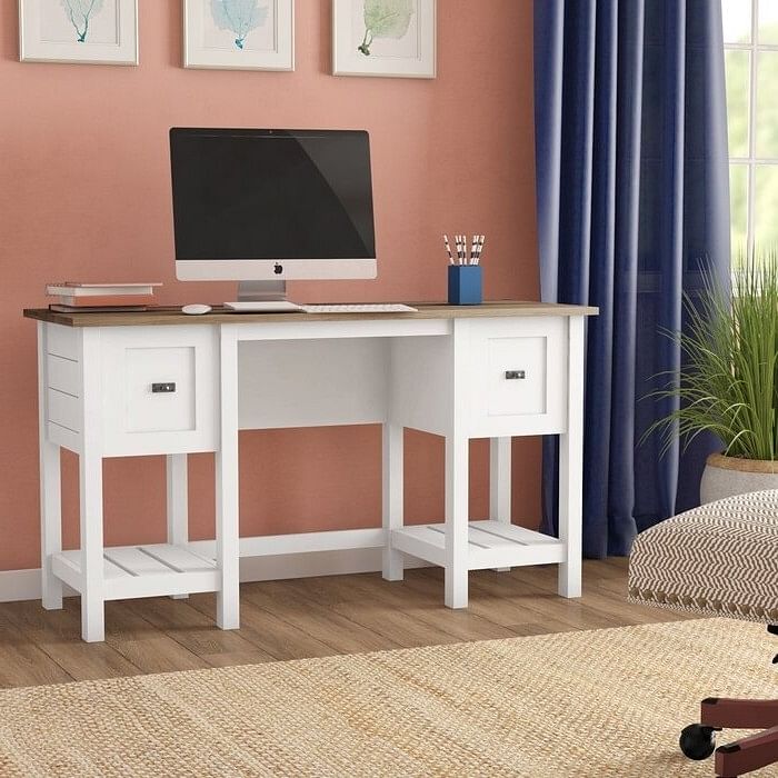 FarmHouse White Oak Top 2 Drawer Office Writing Desk - Made In USA - Free Shipping 