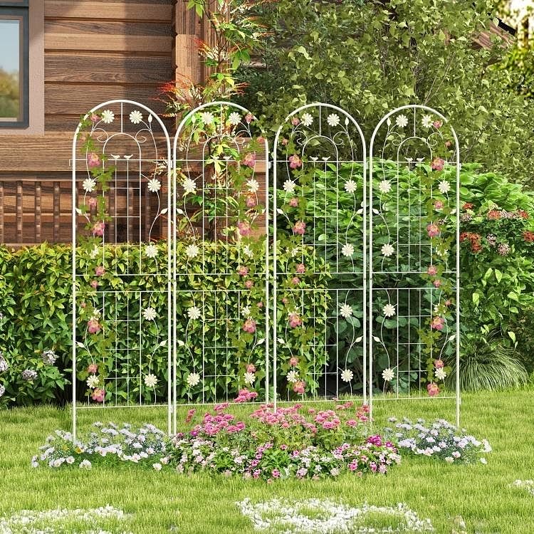 Set of 2- 6-ft Galvanized Steel Outdoor Garden Trellis in White Metal Finish - Free Shipping