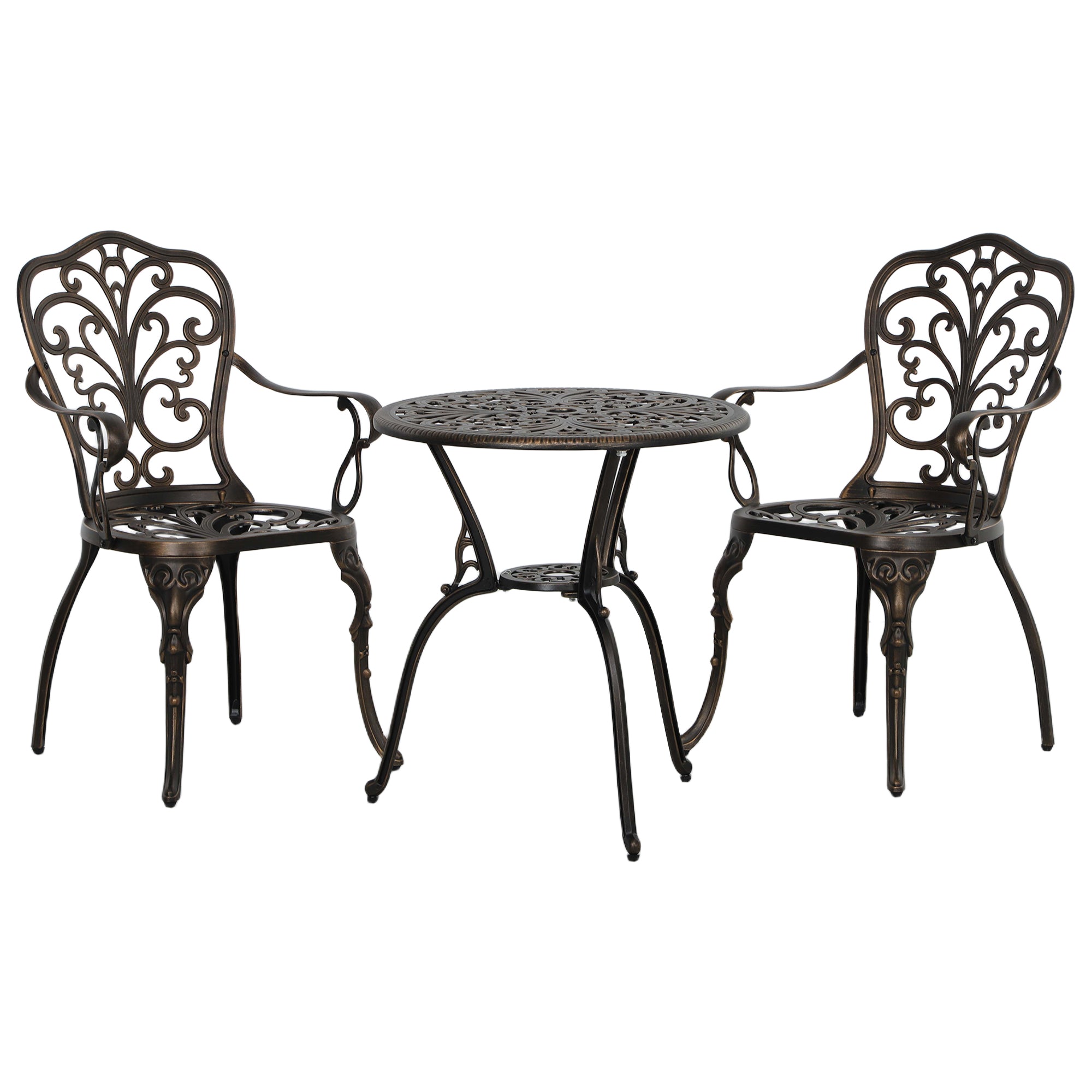 Outsunny 3 Pieces Cast Aluminum Bistro Set, Outdoor Patio Furniture Set with Umbrella Hole for Garden Balcony, Bronze 