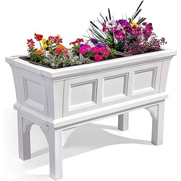 White Rectangular Raised Garden Bed Planter Box with Removeable Trays - Free Shipping