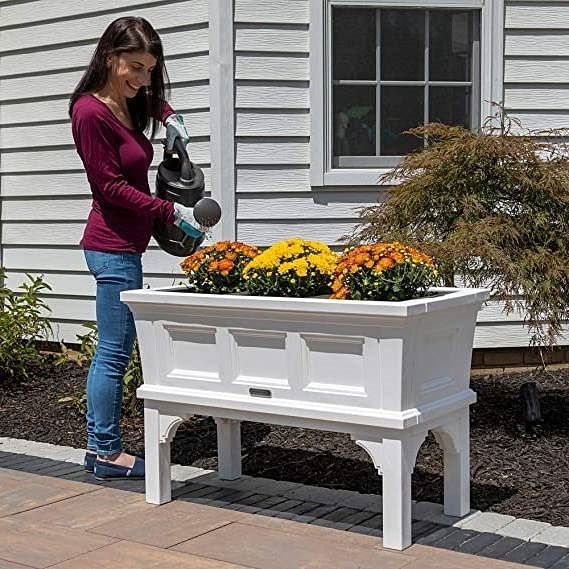 White Rectangular Raised Garden Bed Planter Box with Removeable Trays - Free Shipping