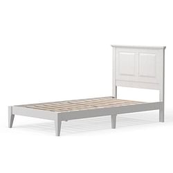 Twin Traditional Solid Oak Wooden Platform Bed Frame with Headboard in White - Free Shipping