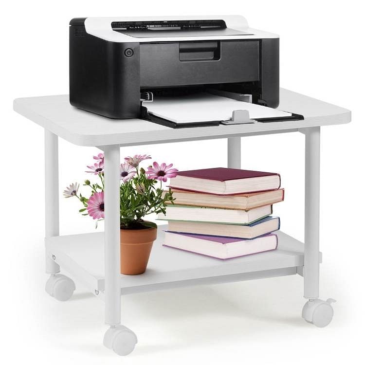 White Multipurpose 2-Tiered Mobile Wheeled Printer Cart Stand - Free Shipping