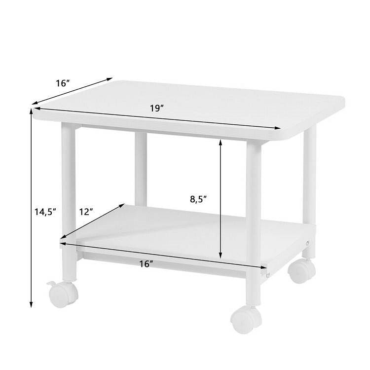 White Multipurpose 2-Tiered Mobile Wheeled Printer Cart Stand - Free Shipping