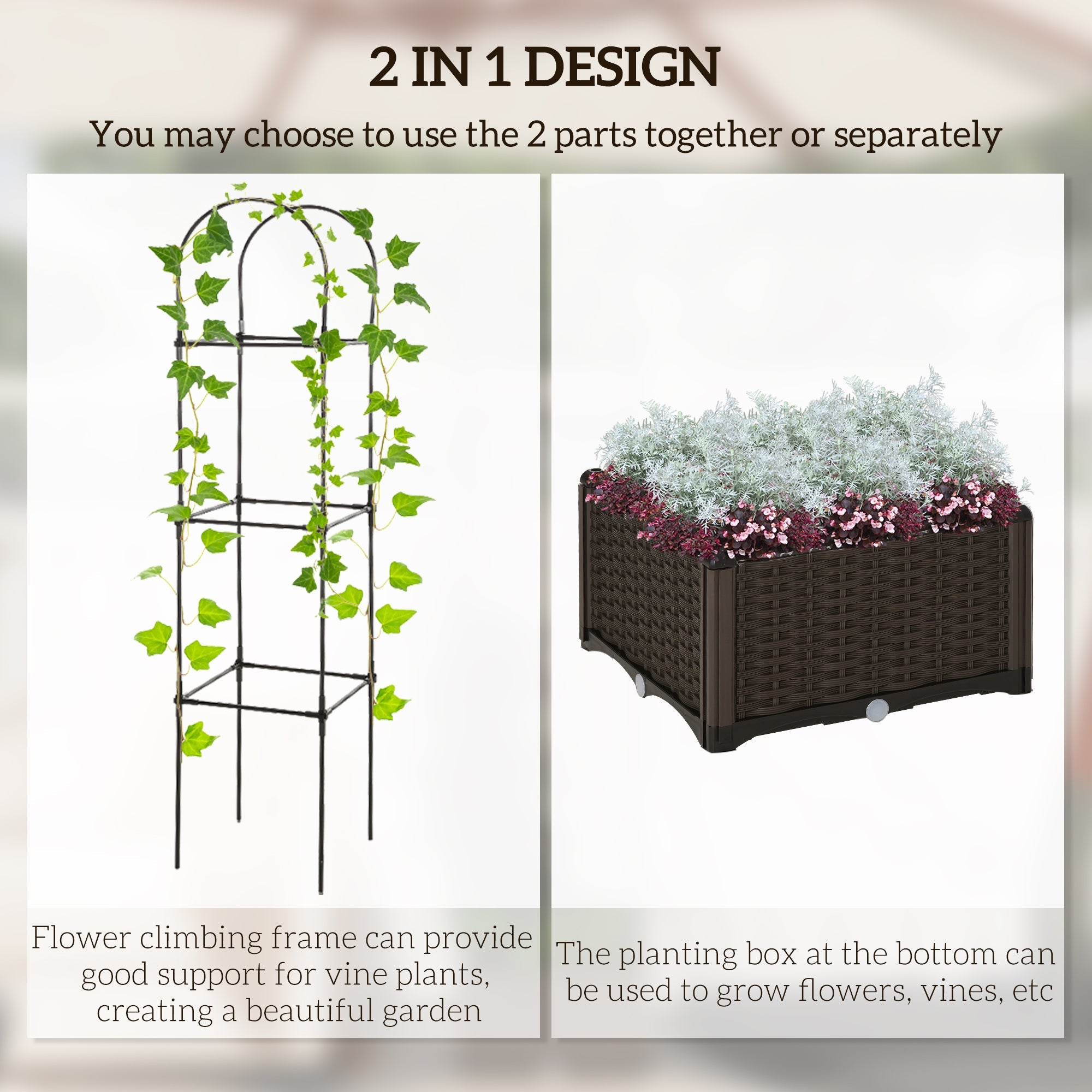 Outsunny 16"x16"x70" Garden Bed with Trellis: Planter Box, Self-Watering, Steel Frame for Veggies/Flowers 
