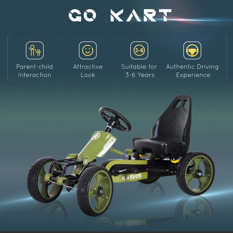 Aosom Pedal Go Kart for Kids, Pedal Car with Adjustable Bucket, Handbrake, 4 Rubber Wheels Powered Ride, Red