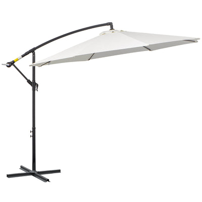 Outsunny 9.7ft Offset Patio Umbrella Cantilever Parasol with Crank Handle 8 Ribs and Cross Base for Outdoor Sun Shade Cream 