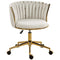Office Chair, Vanity Chair with Woven Back, Adjustable Height, Rolling Wheels, Cream White