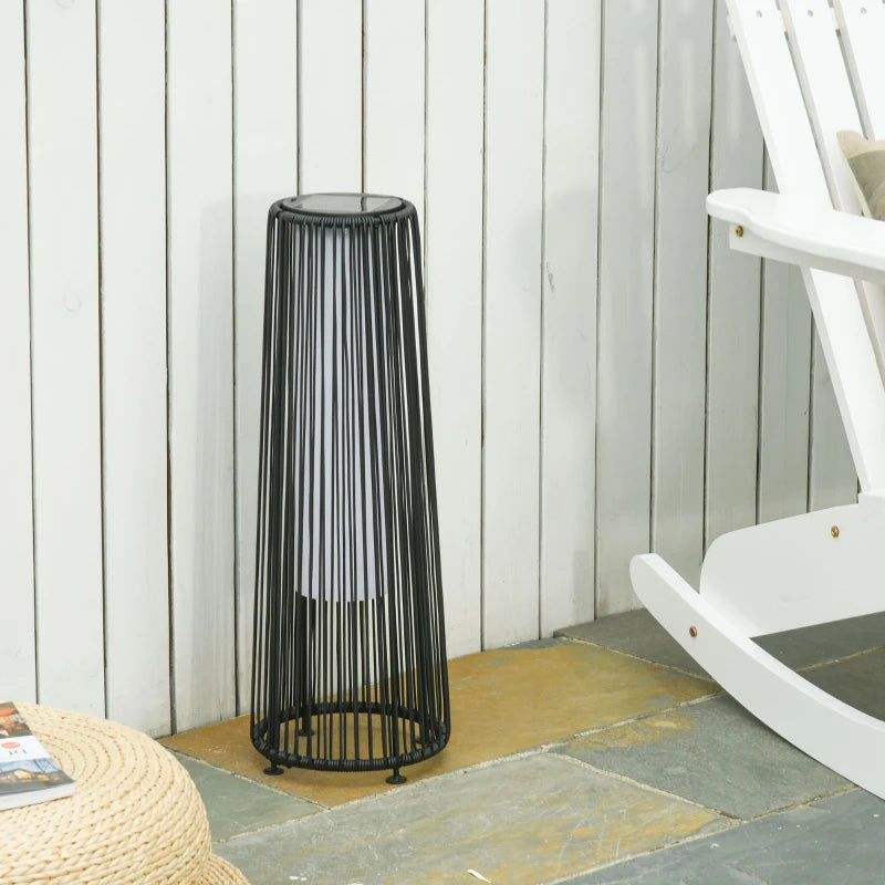 Wicker Solar Floor Lamp, Decorative Outdoor Lamp with Auto On/Off LED Light, IP44 for Patio, Porch, Pathway, Black