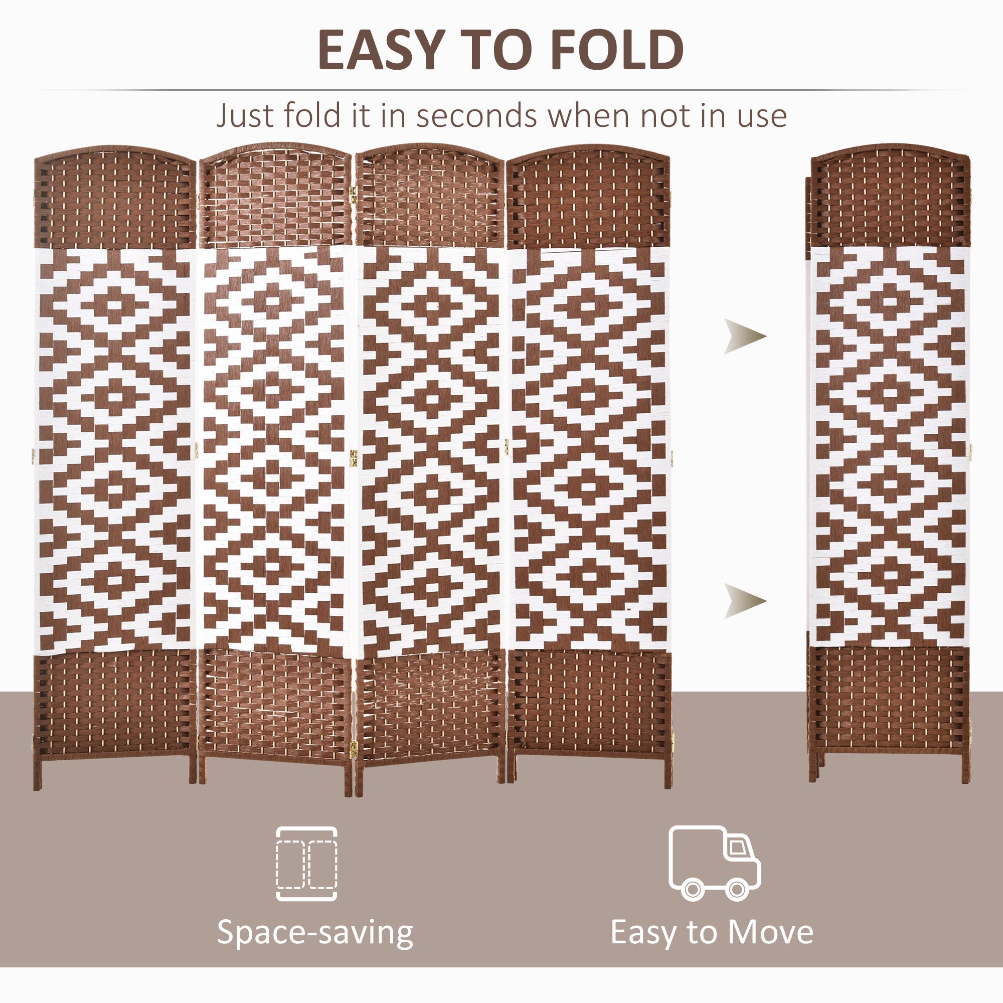 HOMCOM Geometric Allure Room Divider: 4-Panel Diamond Weave Folding Indoor Privacy Screen, Accent Style 