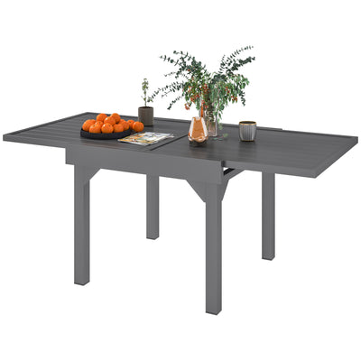 Outsunny 35"-71"  Extendable Aluminium Outdoor Dining Table, Slatted Top Patio Table for 4-6 Person, for Garden, Backyard, Grey 