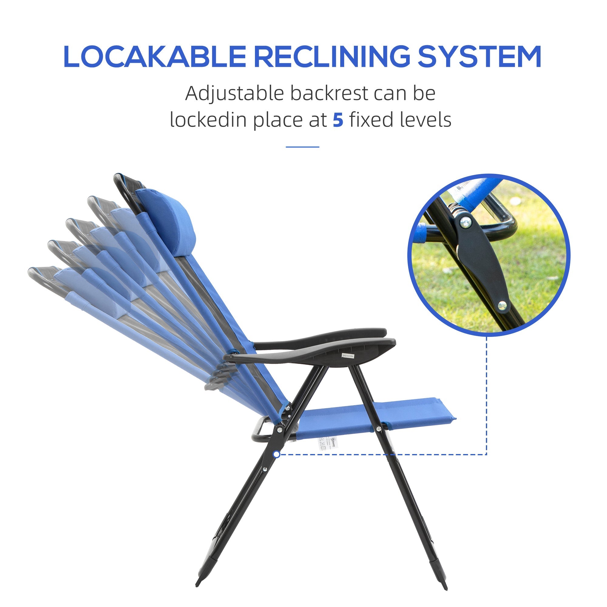 Outsunny Double Camping Chairs Foldable Reclining with Headrest Blue 