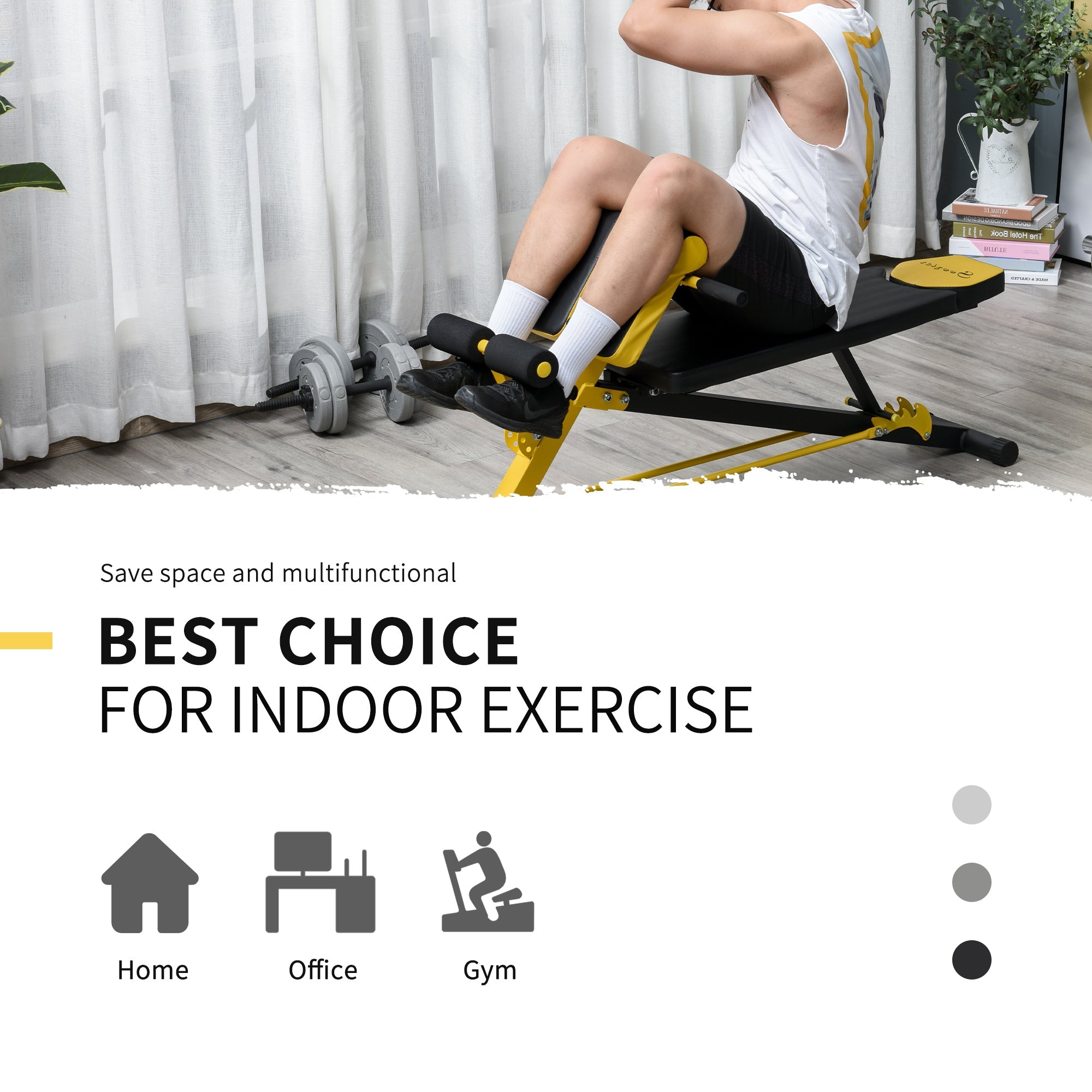 Soozier Multi-Functional Adjustable Hyper Extension Bench Dumbbell Bench Roman Chair Ab Sit up Decline Flat Black and Yellow 