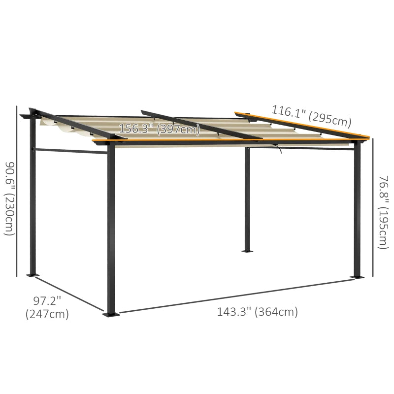 Metal Pergola with Sliding Roof Canopy, Retractable Pergola Canopy, 10' x 13', Beige
