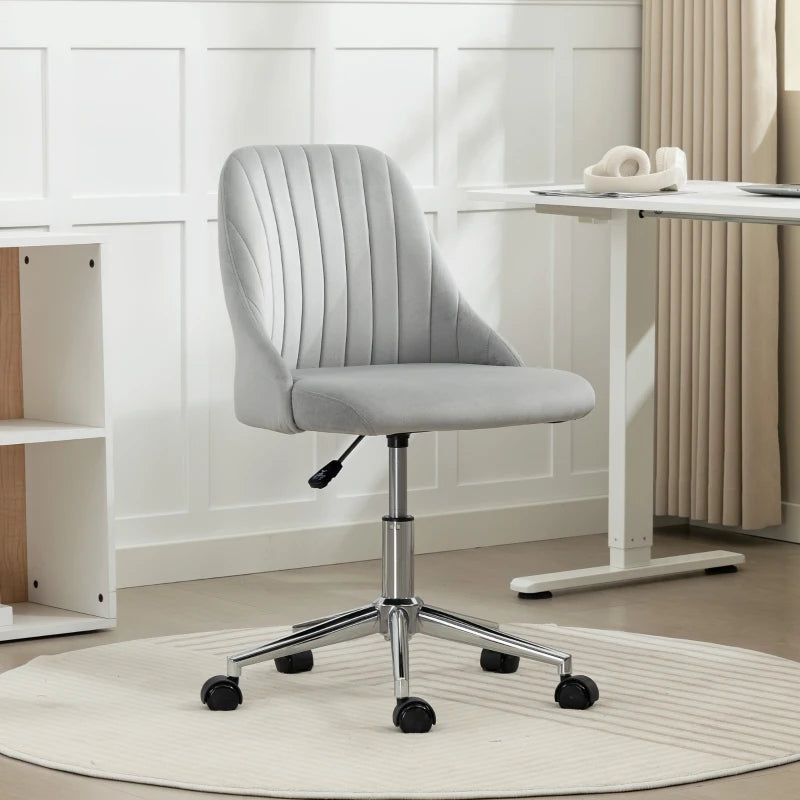 Vanity Chair for Makeup, Velvet Comfy Office Chair with Adjustable Height, Swivel Wheels for Bedroom, Living Room, Grey
