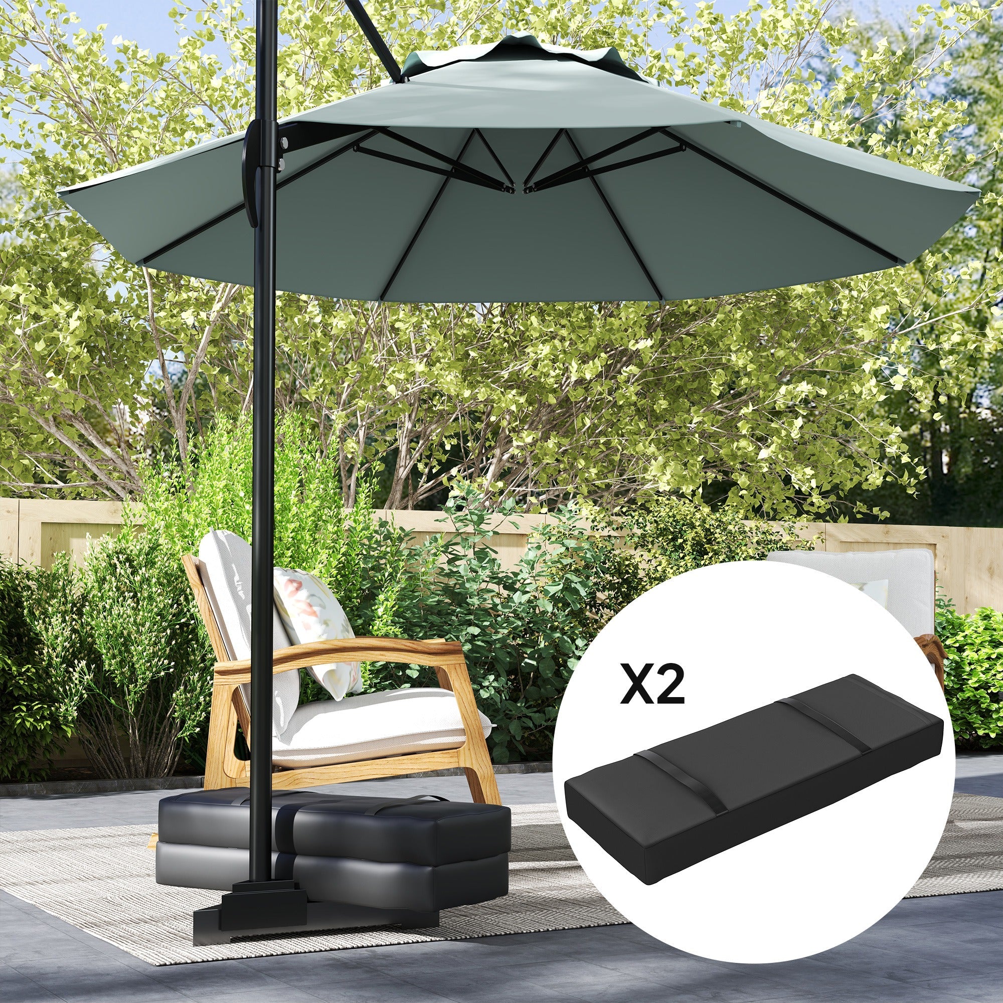 Outsunny 2PCS Patio Umbrella Base Weight Bag, Umbrella Stand Weights with Handles, 55 lbs with Sand Filling, Patio Umbrella Weights for Offset/Cantilever Umbrella Stand Base, Black 
