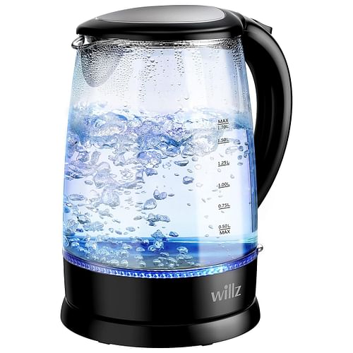 Willz 1.7 Liter 1500 Watt Electric Glass Tea Kettle in Black with Auto Shut Off - Free Shipping