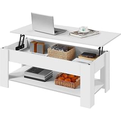 Lift-Top Coffee Table Laptop Desk TV Tray in White Wood Finish - Free Shipping 