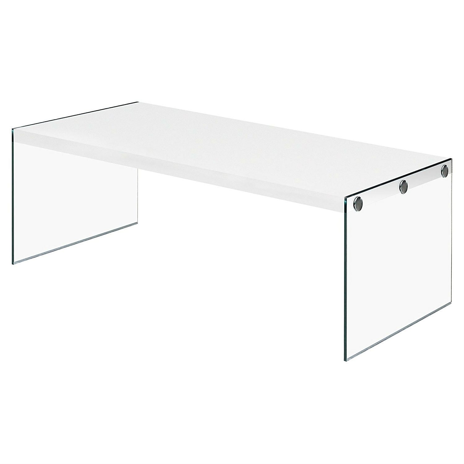 White Modern Rectangular Coffee Table with Tempered Glass Legs - Free Shipping