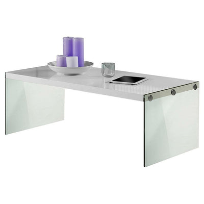White Modern Rectangular Coffee Table with Tempered Glass Legs - Free Shipping 