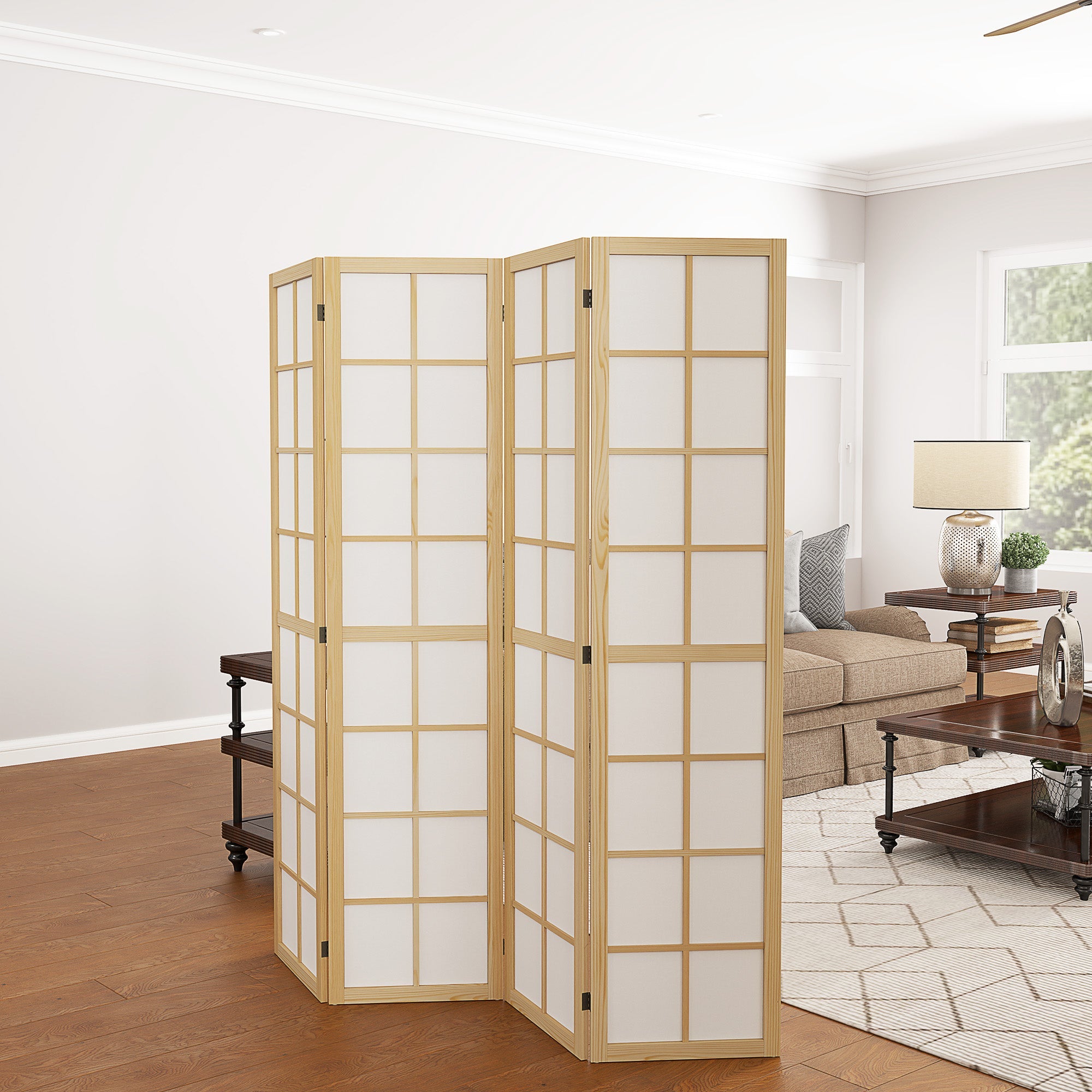 HOMCOM 4 Panel Room Divider, 5.6 ft Folding Wall Divider Room Partition for Home Office, Bedroom, Living Room 