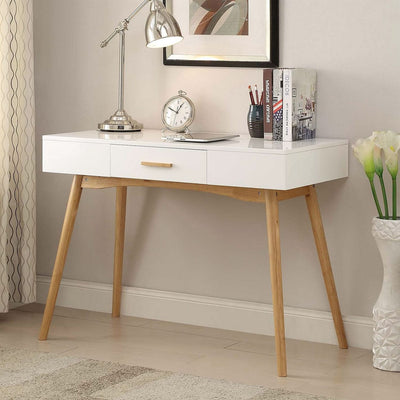 Modern Laptop Writing Desk in White with Natural Mid-Century Style Legs - Free Shipping 