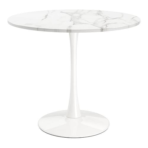 Modern Classic 35-inch Round Pedestal Dining Table Marble Top with White Base - Free Shipping