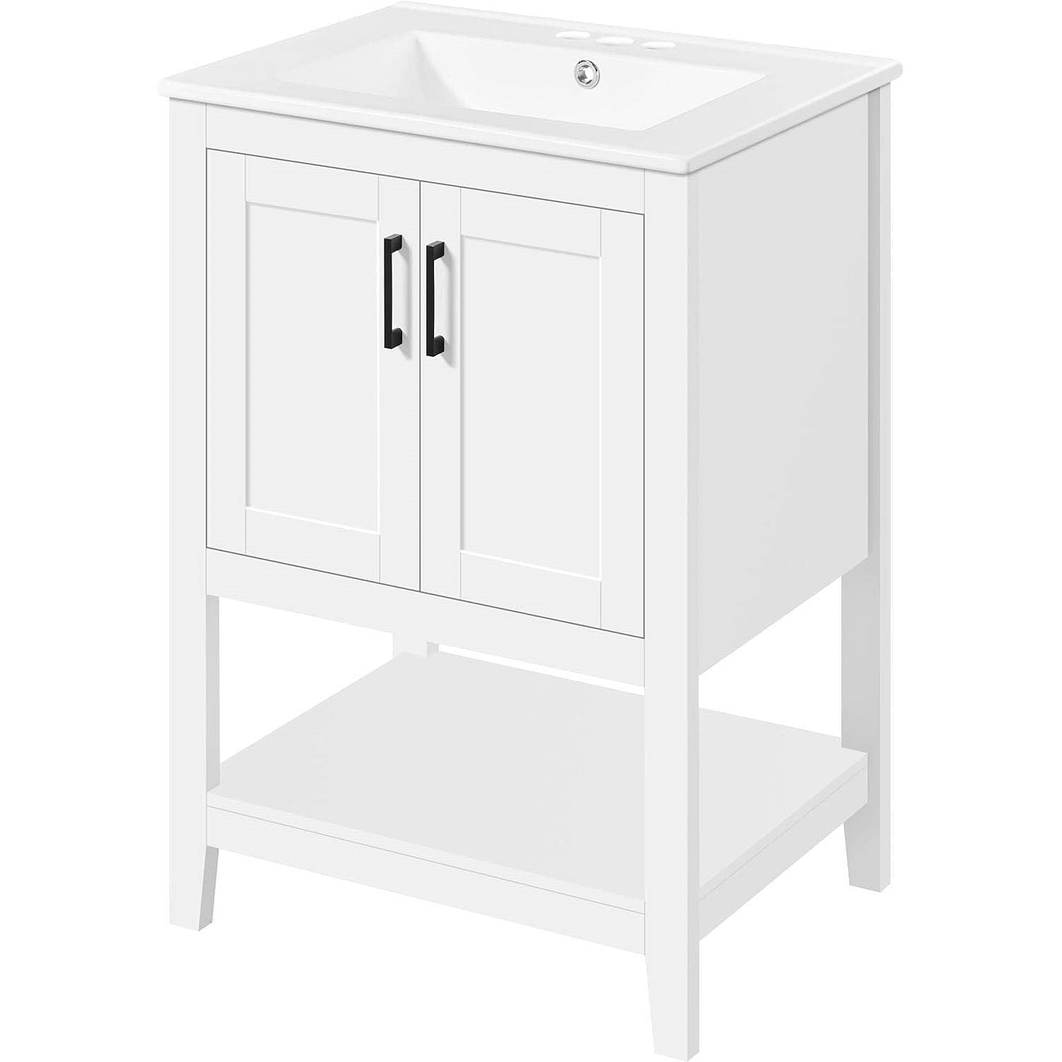 Modern White Wood Bathroom Vanity with White Ceramic Sink - Free Shipping