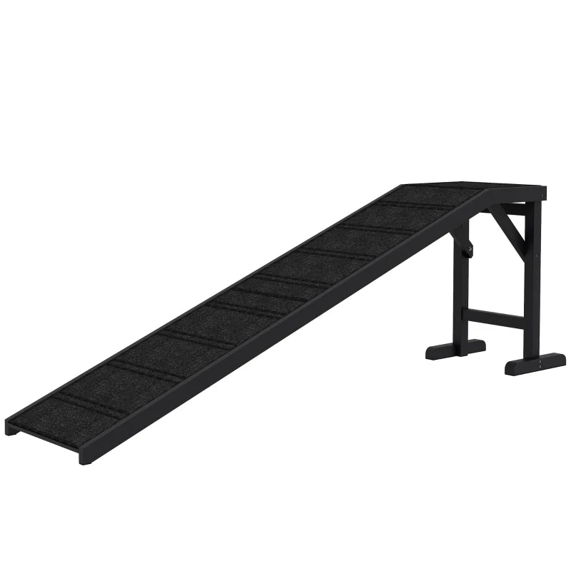 Pet Ramp Bed Steps for Dogs Cats Non-slip Carpet Top Platform Pine Wood 74"L x 16"W x 25"H Black
