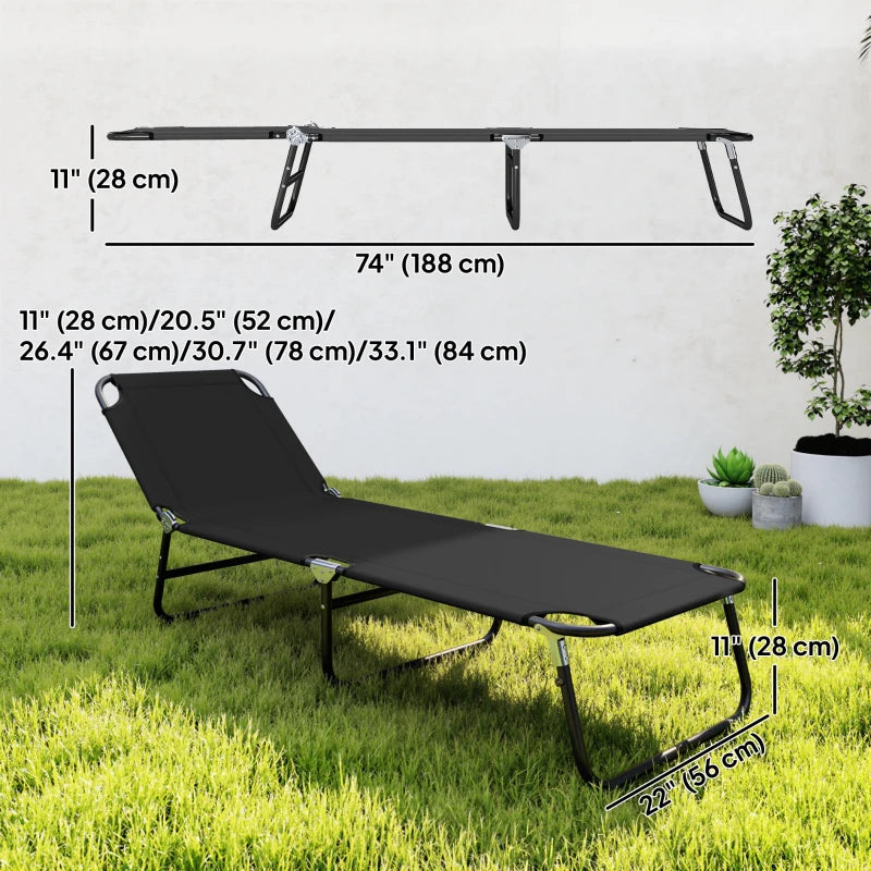 Outdoor Folding Lounge Chair, Steel Tanning Chair with Reclining Back, Breathable Mesh for Beach, Yard, Patio, Black