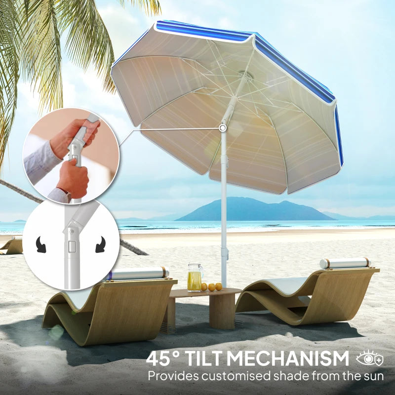 70.9" Dia. Portable Beach Umbrella, UV 50+ Ruffled Outdoor Umbrella with Adjustable Tilt Multicolor
